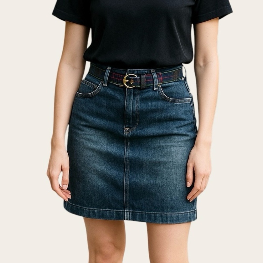 7 For‎ All Mankind Denim Pencil Skirt Buckle Belt Y2K Sz 26